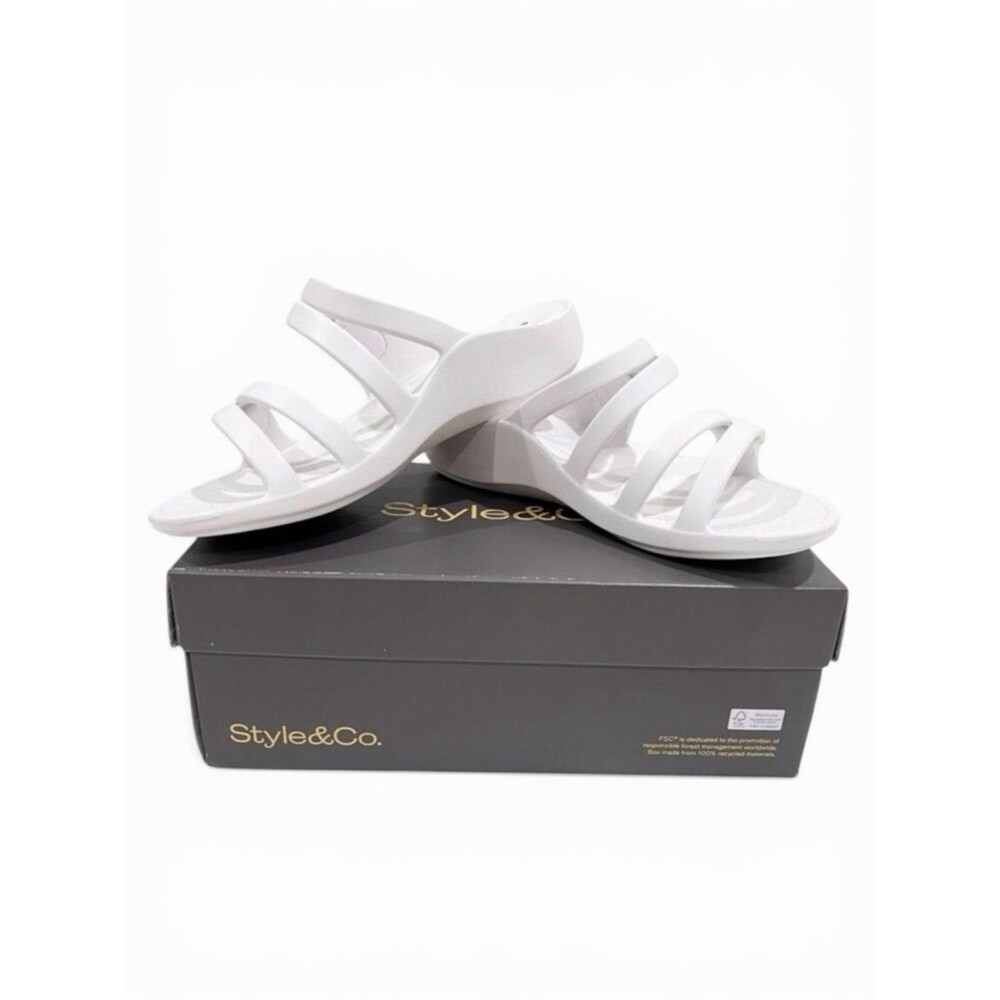 Style & Co Jessaa Double Band EVA Slide Sandals Adjustable Strap White 7 NEW